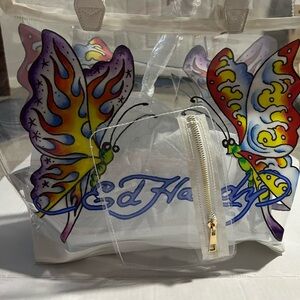 Ed Hardy Transparent Tote with Colorful Butterfly Design